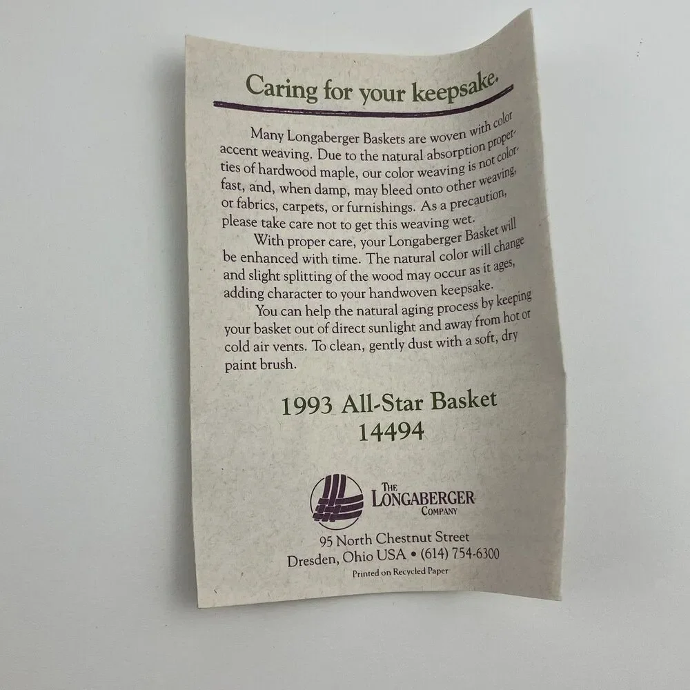 Longaberger All Star Basket 1993 | /w Napkin 6
